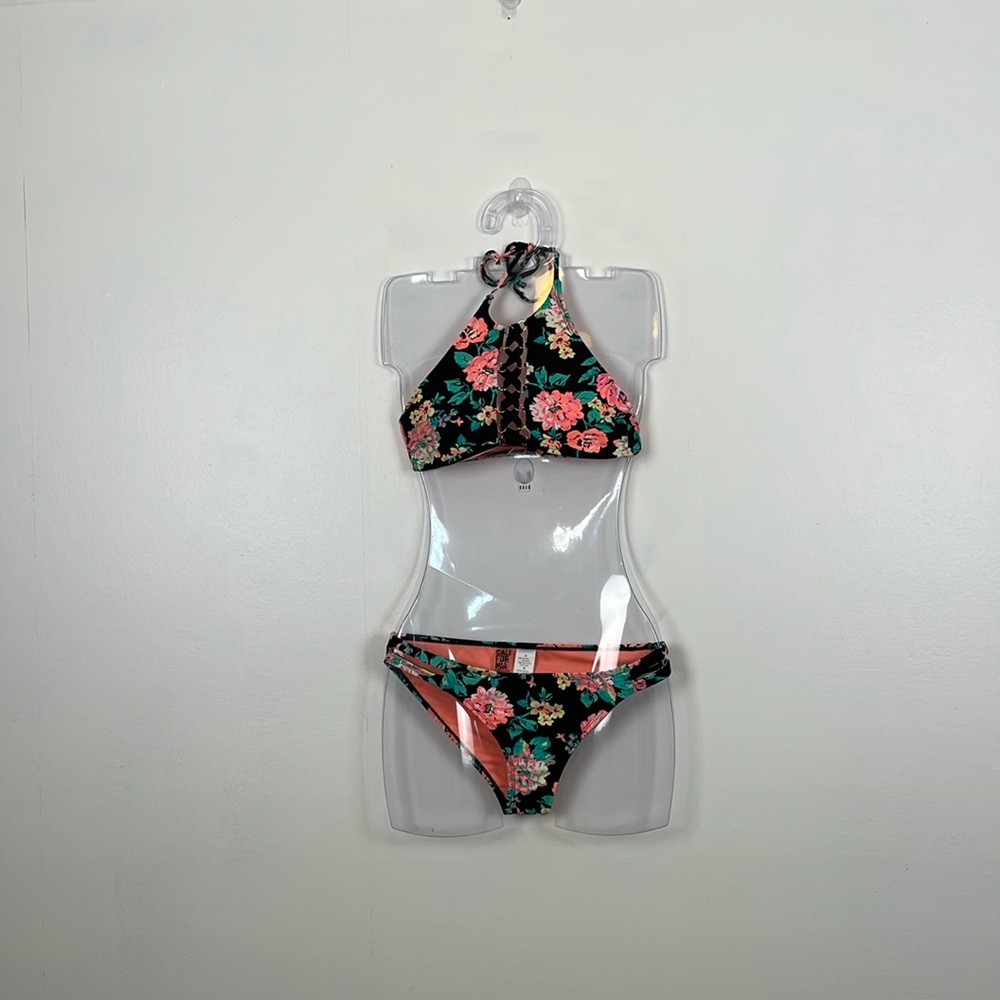 California Sunshine Bikini Floral Girls M Halter Top Multicolor Beach Swimwear